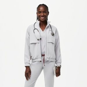FIGS Sydney Performance Scrub Jacket - Size S - Cement